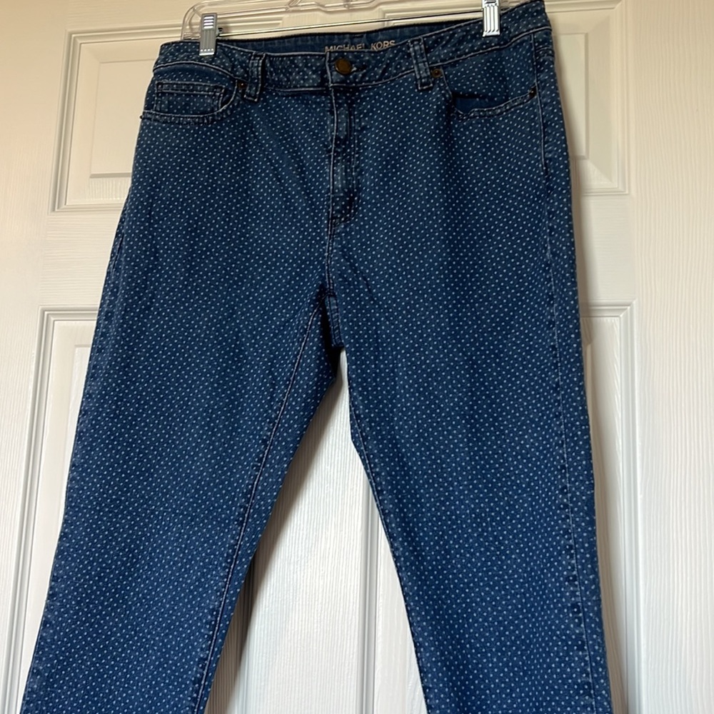 Michael Kors Polka Dot Cotton Skinny Jeans Size 10 with Gold Tone Hardware